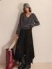 Octagonal Knit Lace Skirt with Elastic Waistband and Irregular Hem - Spring/Autumn 