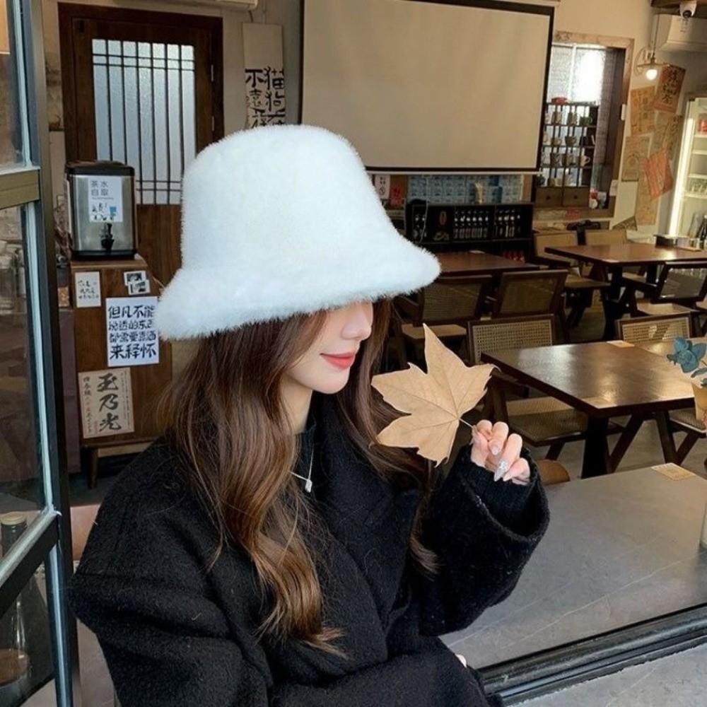 Casquette Panama Femme en Fourrure Douce Chapeau Bob Uni en Peluche Chapeau de Pêcheur Tendance