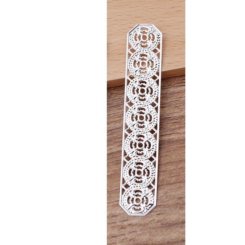 10pcs/lot 82x15mm Silver Color Copper Hollow Out Strip Flowers Filigree Wraps Connectors Charm Jewelry Making Components DIY