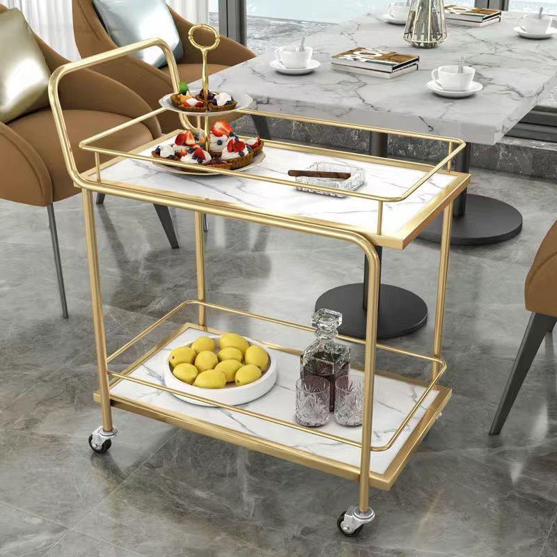 Gold Multi-Layer Nordic Mobile Beverage and Dining Cart for Hotels and Restaurants