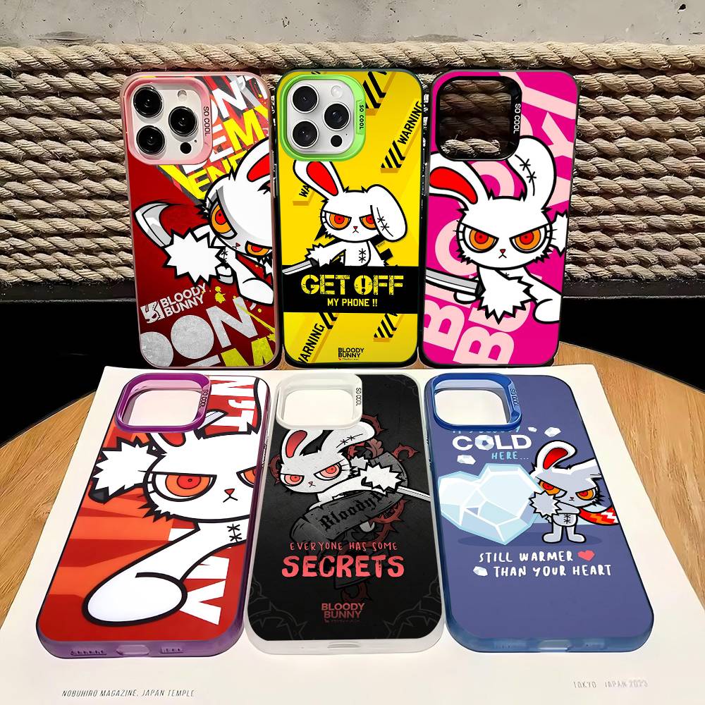 Anime B-Bloody Bunny Phone Case For IPhone 17 16 15 14 11 12 13 Pro Max Plus Pro Colored Silver Cover