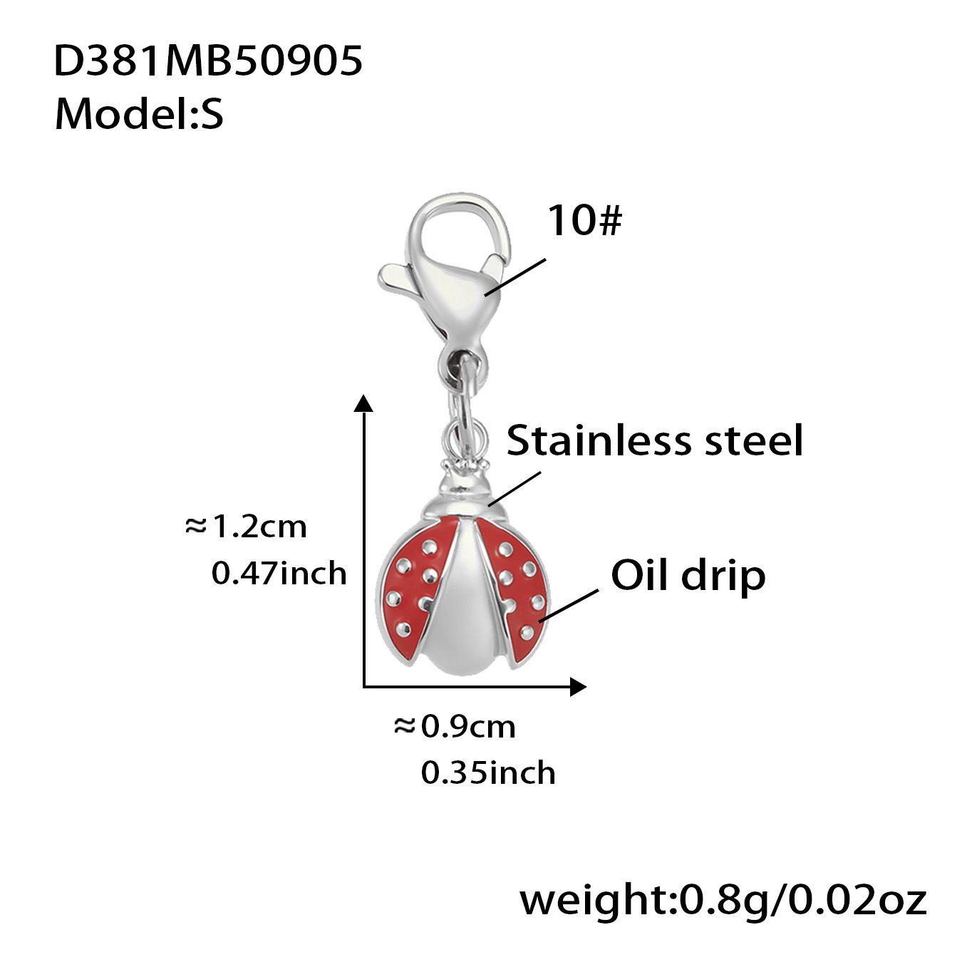 Qiong Yao Red Enamel Ladybug Pendant Set with Stainless Steel Beaded Chain and Zircon Crystals.