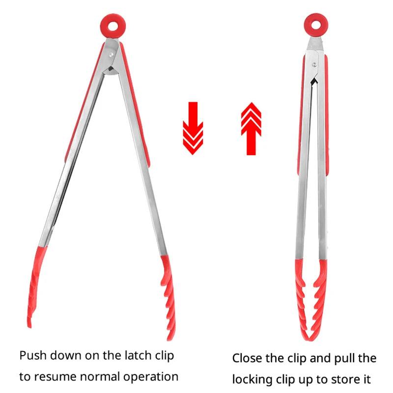 Pinza per Cibo in Acciaio Inossidabile e Silicone, Pinza per Barbecue Resistente al Calore e alle Scottature, Pinza Estesa per Pane, Strumento per Cottura in Cucina