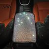 Removable Car Armrest Cover Bling Rhinestone Universal Rectangle Elastic Band Auto Cushion Center Console Protector Pad Mat Interior Accessories