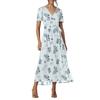 Women's Summer Floral Bohemian Dress Wrap V Neck Short Sleeves Ruffle A-Line Flowy Maxi Dress Summer Dresses For Women