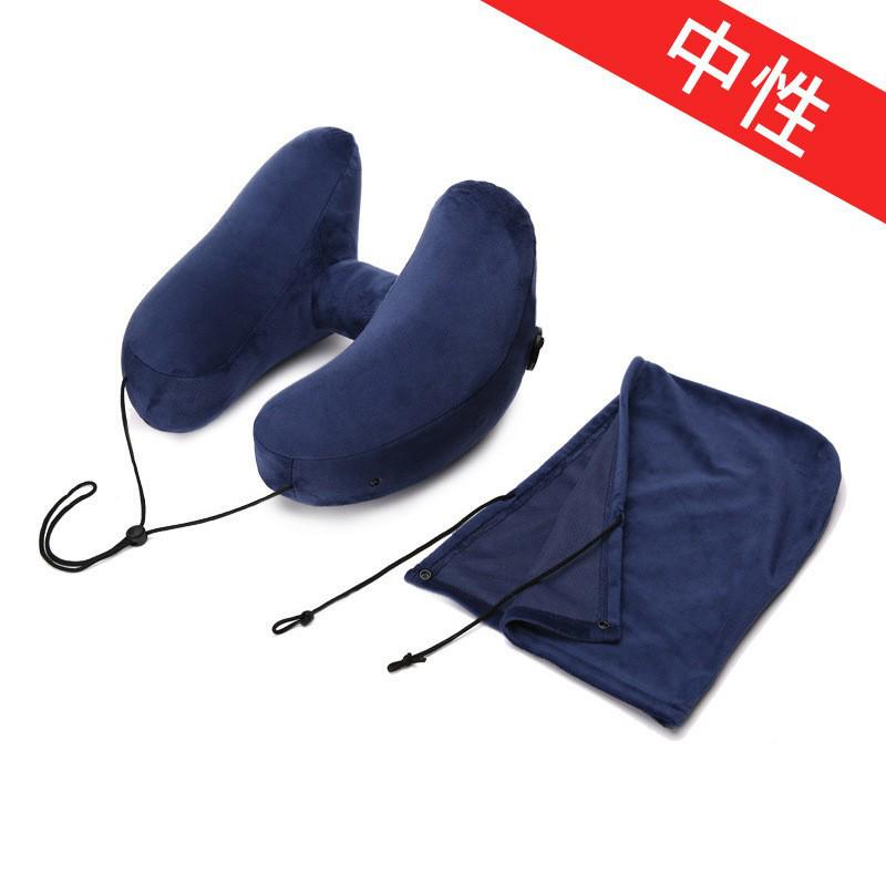 

Cross-border H-shaped Crystal Velvet Inflatable Travel Pillow with Hat for Office and Portable Naps As shown темно-синього кольору