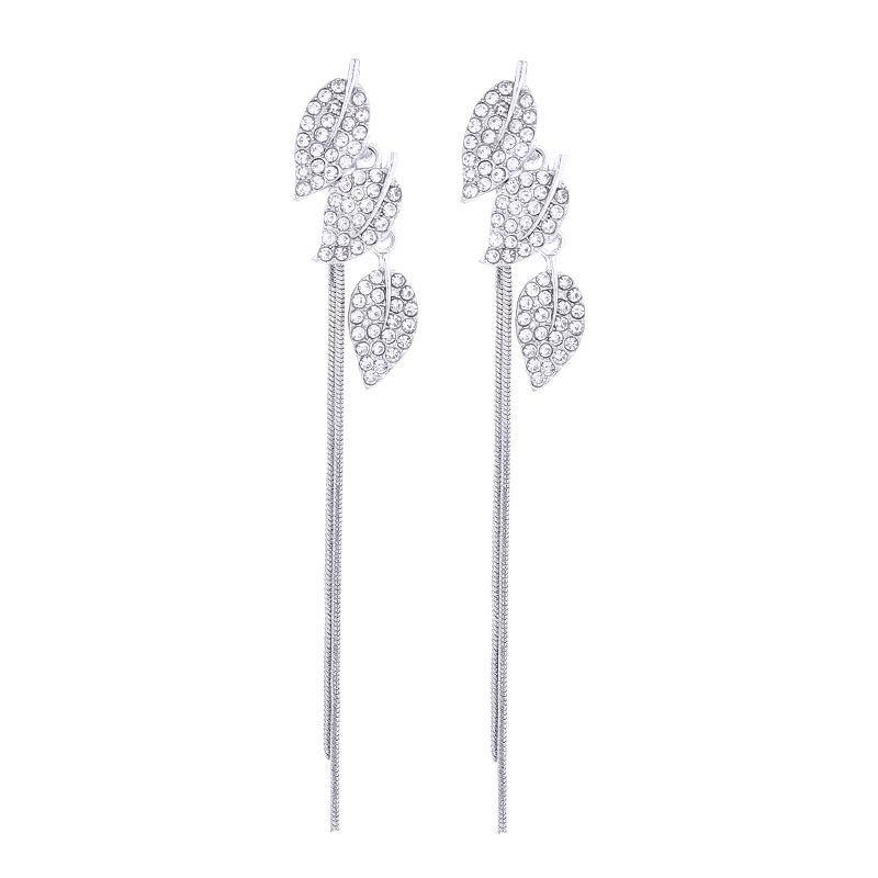 Two-Way Wear Long Faux Diamond Leaf Earrings – Niche Design, Versatile & High-End Feel.