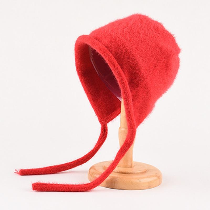 

Милая и милая обернутая шапка для женщин на осень и зиму, защитная наушника на шнуровке, мягкая плюшевая вязаная шапка Lei Feng One Size красный