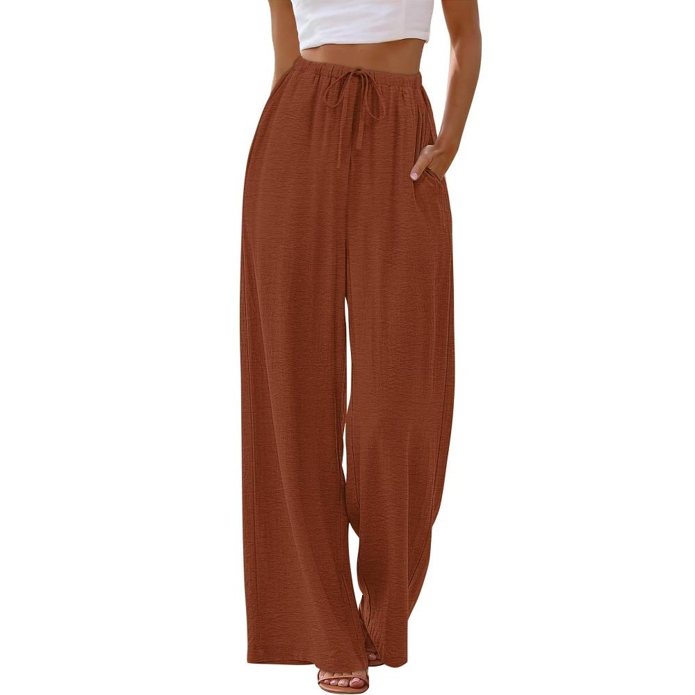 New summer casual women’s drawstring, loose-fitting, slimming, plain-coloured wide-leg trousers
