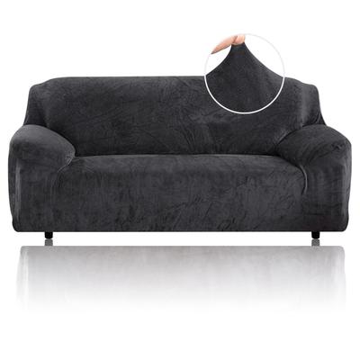 Modern Sammet Plysch 1 Del Hög Stretch Sofföverdrag Möbelskydd Halkfritt Elastiskt Botten för Barn Husdjur Rep Grå