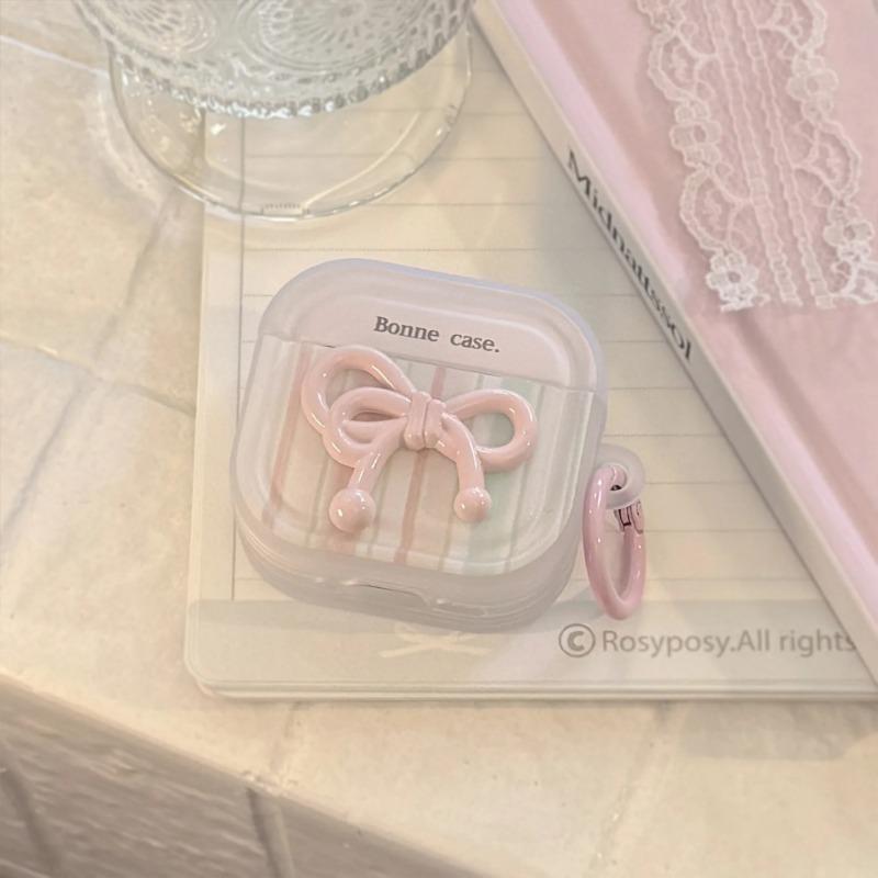 Koreanische gestreifte 3D-Schleifen-Kabellose Kopfhörerhülle für AirPods Pro 3 2 Headset Schutzhülle Für AirPods 4 3 2 1 Mit Schlüsselanhänger