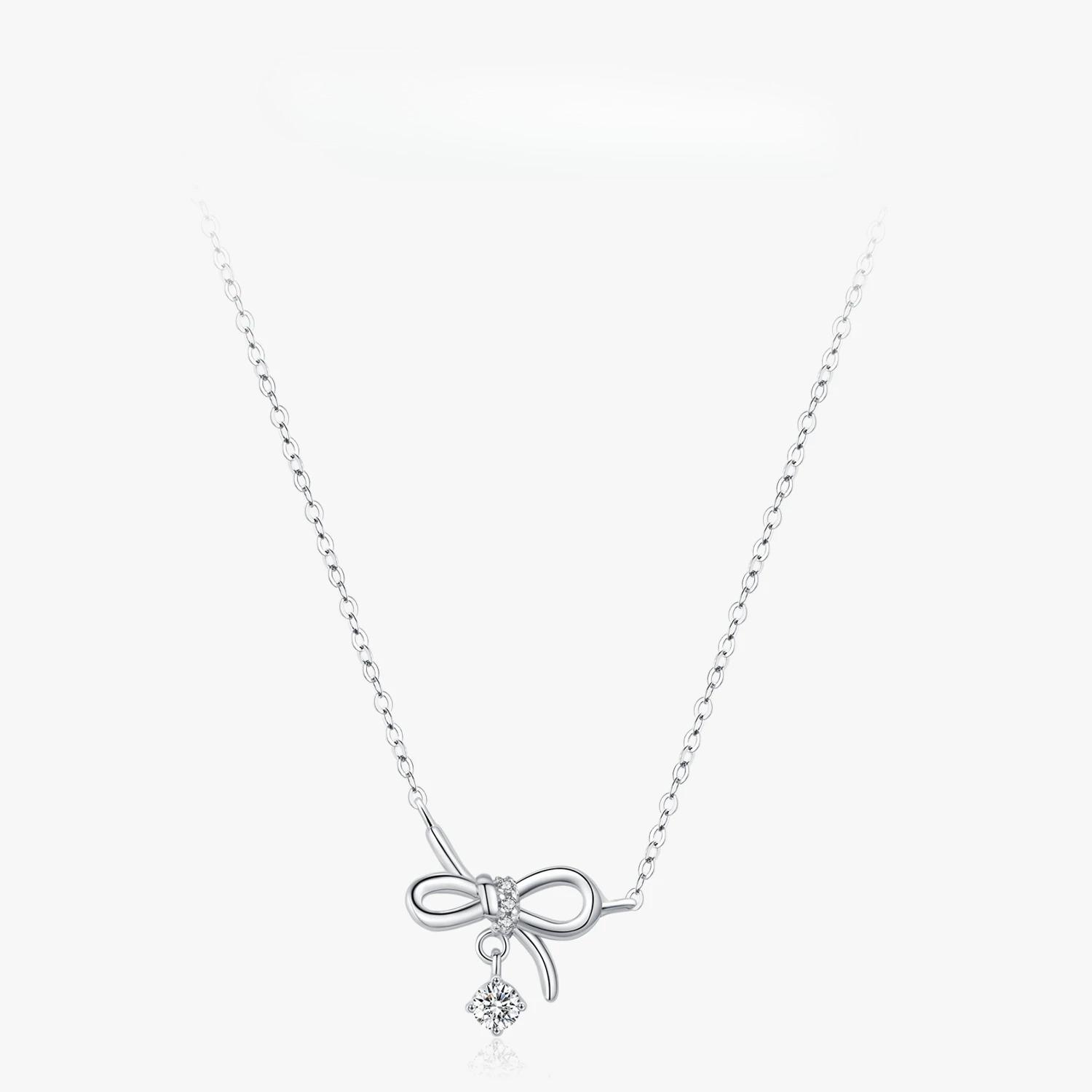 

Ailmay Sterling Silver Romantic Bowknot Drop Pendant Necklace For Women Wedding Anniversary Mothers Day Gifts серебряный