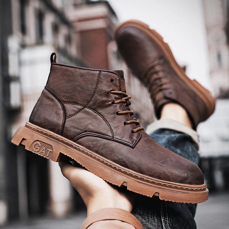 Martin Boots Men's High-top New Leather Boots British Style Casual Leather Shoes Autumn and Winter Student Outdoor Locomotive Boots