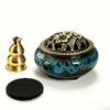 Large Kiln-fired Ceramic Incense Holder Set with Vintage Brass Cover, Includes Fireproof Mat, Coiled Incense Tray and Mesh Cover