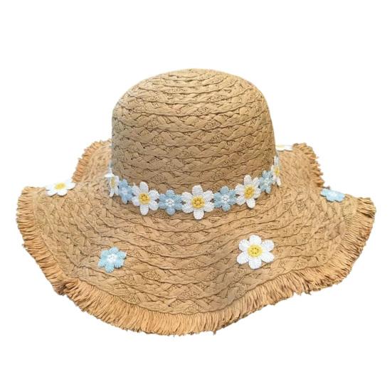 

Sun Hat Hand-Crocheted Chrysanthemums Large Brim Strong Sun Protection Wave Shape Face Slimming Vacation Style Travel Hat хаки