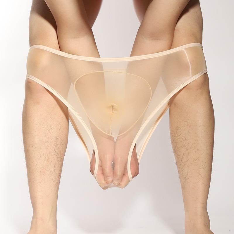 Slip Sexy Homme Brillant Huilé Transparent Sous-vêtement Ultra-Fin Soie Respirant Culotte Séparation Trompe d'Éléphant Lingerie