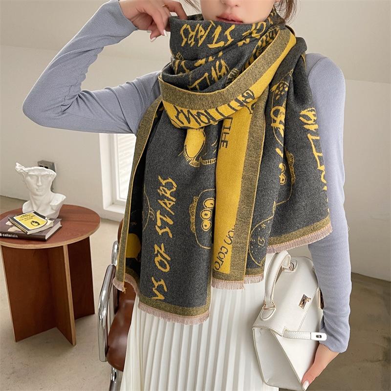 

Autumn and winter new warm scarf fashion letter dodo imitation cashmere scarf cold double-sided women s shawl outside 190x65cm