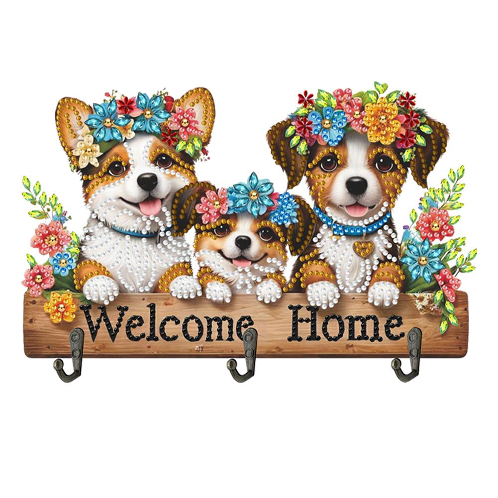 5D DIY Diamond Painting Art Hooks Dog Flower Cat Flower Dogs Wooden Hooks Diamond Painting Hook Rail for Home Office Decor