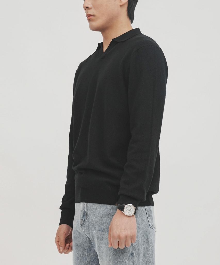 Gold Percent Viscose Soft Cozy Collar Knit (Black, Men)