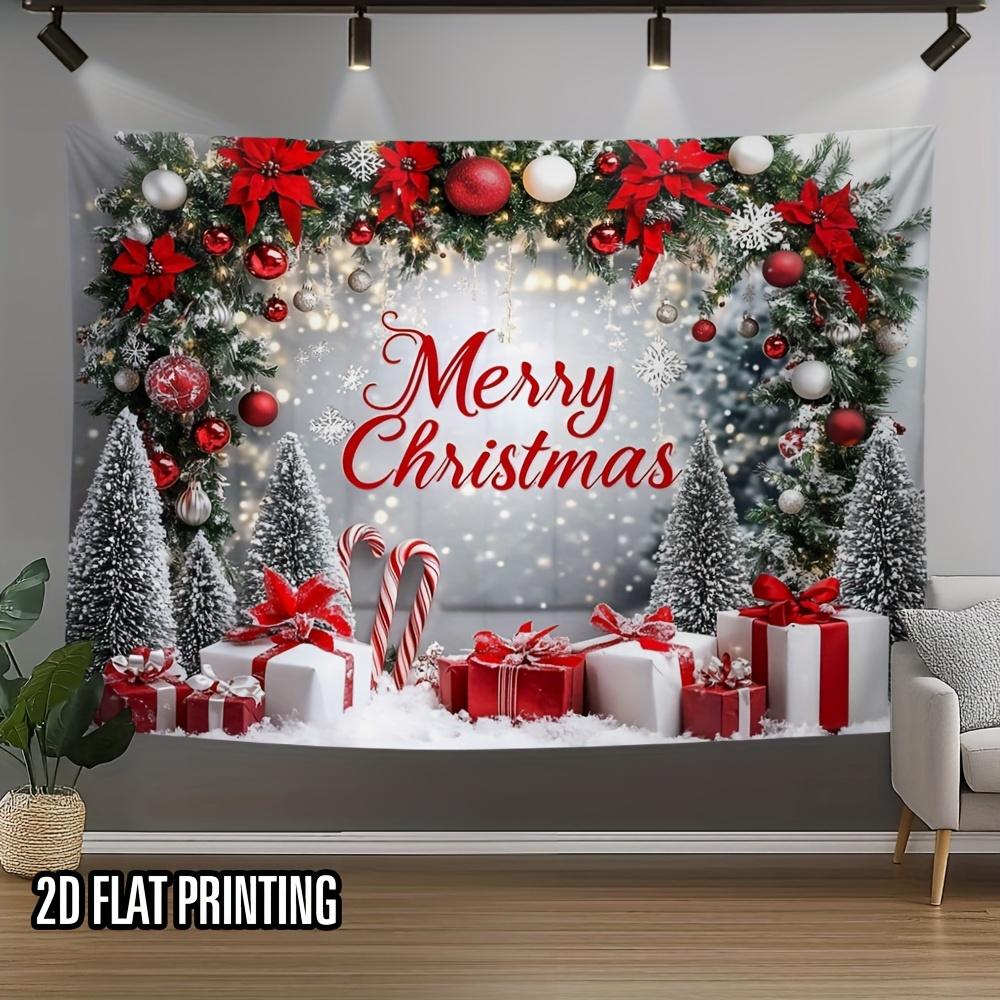 Festive Christmas Scene Tapestry, Polyester Wall Hanging For Holiday Home Decor, Office And Garden Celebration With Easy Setup