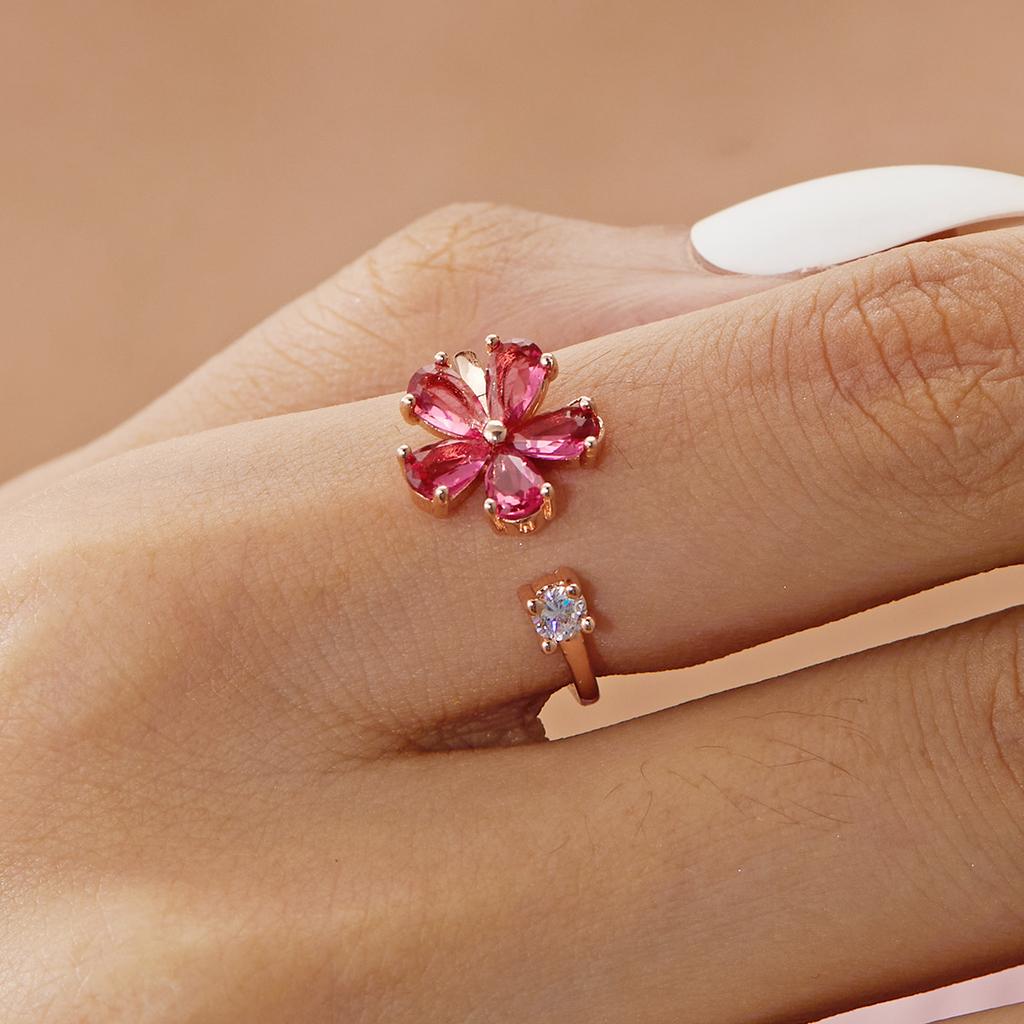 Korean CZ Sweet Crystal Zircon Heart Ring For Women Exquisite Shell Flower Opening Finger Rings Girls Princess Wedding Jewelry