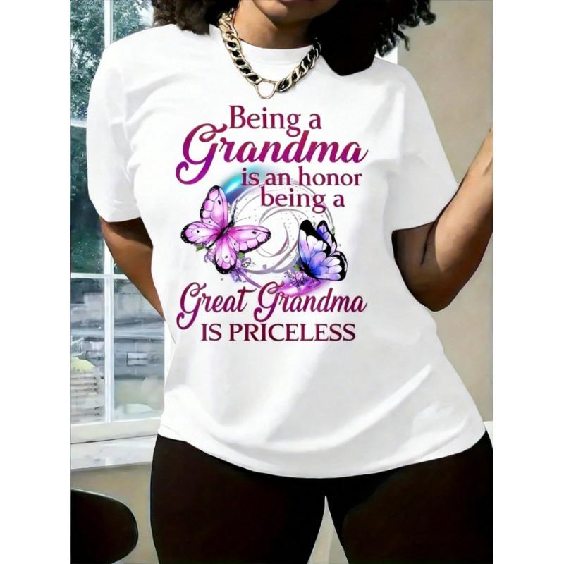 Summer New Short Sleeve T-Shirt, Women's Mother T-Shirt- "Being A Mother Is Glorious, and A Mother Is Priceless" Quote and Butterfly Pattern.