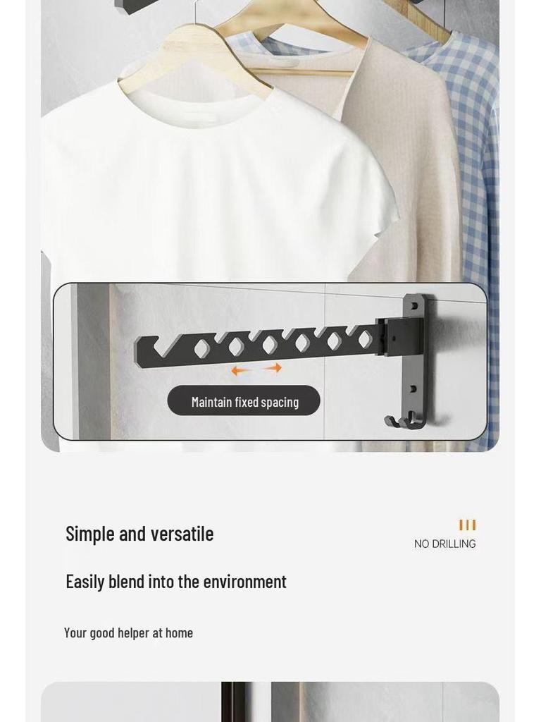 Wall-Mounted Telescopic Clothes Drying Rack - Punch-Free, Folding Design for Bathroom or Balcony