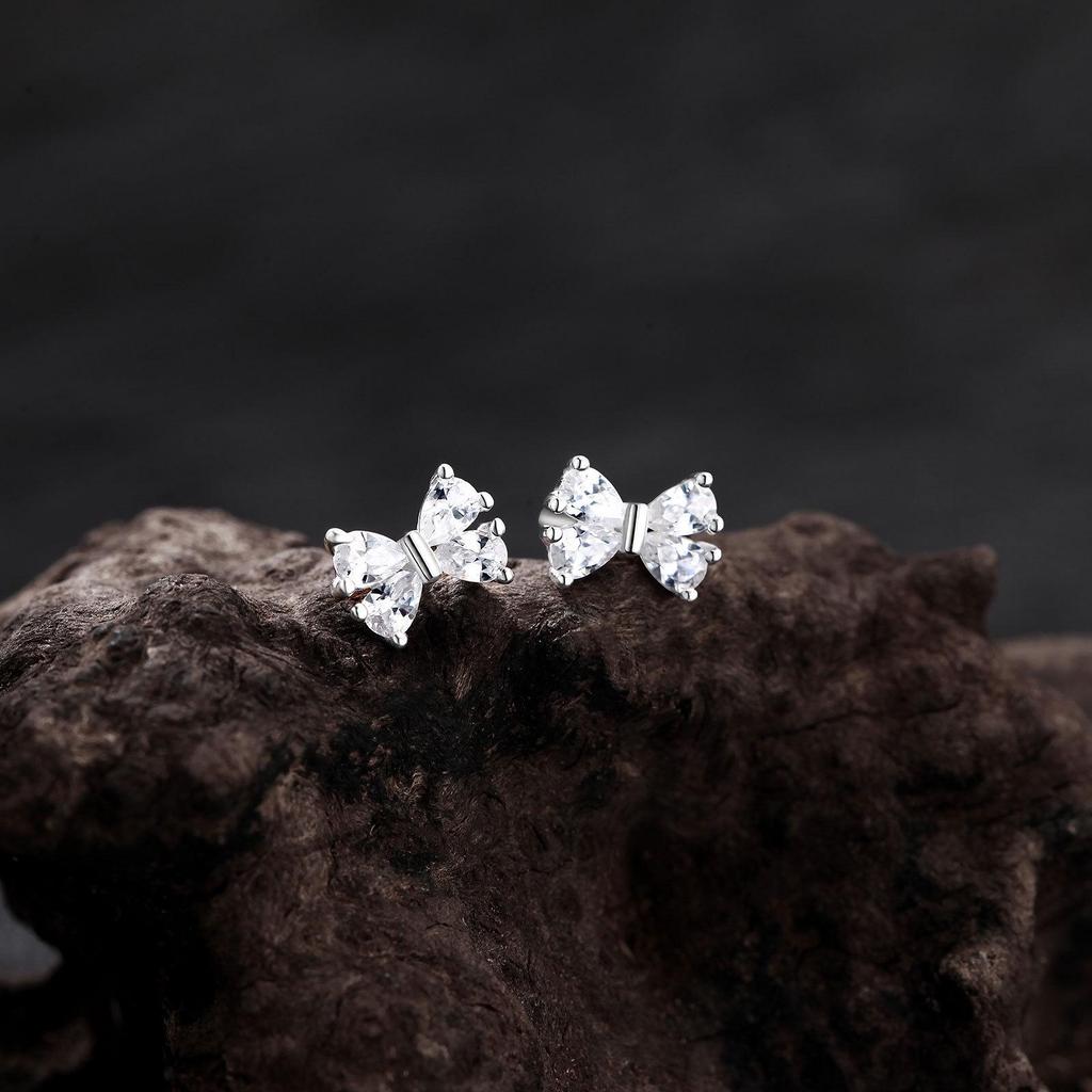 S999 Sterling Silver Bow Zirconia Light Luxury Ear Care Versatile Earrings