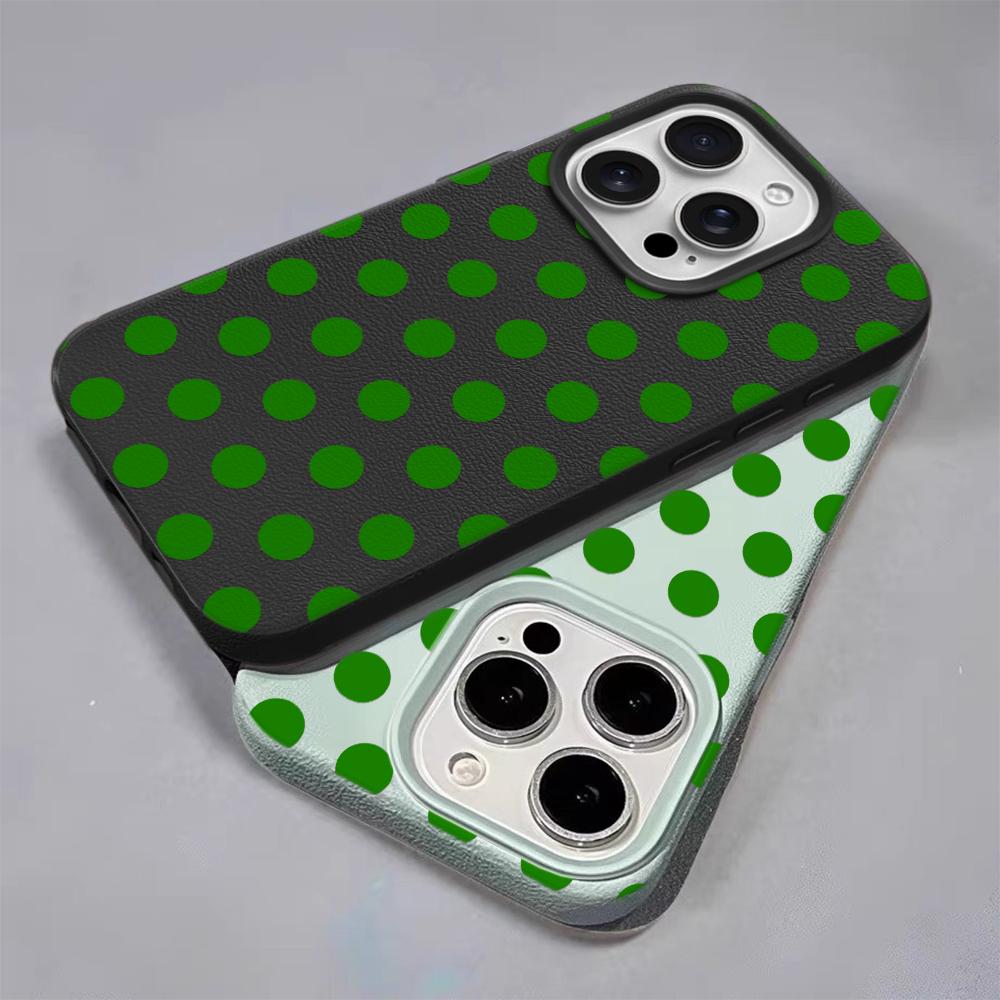 Mint Green Polka Dot Leather Texture Soft Case for iPhone 17 17E 16 15 14 13 12 11 Pro Max Minimalist Shockproof Cover