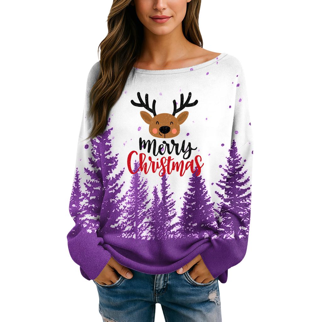 Damen Herbstpullover Langarm Druck Tops Pullover Locker Schick Lässig Basic Kleidung