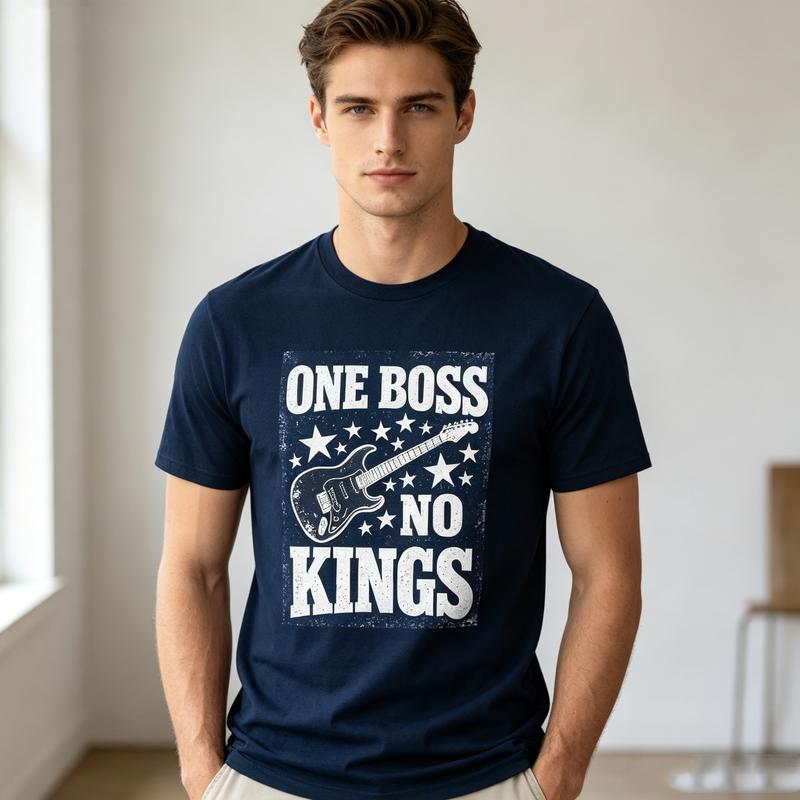 One Boss No Kings Guitar Graphic T Shirt Vintage Rock Music Print Unisex Soft Cotton Crew Neck Short Sleeve Trendy Casual