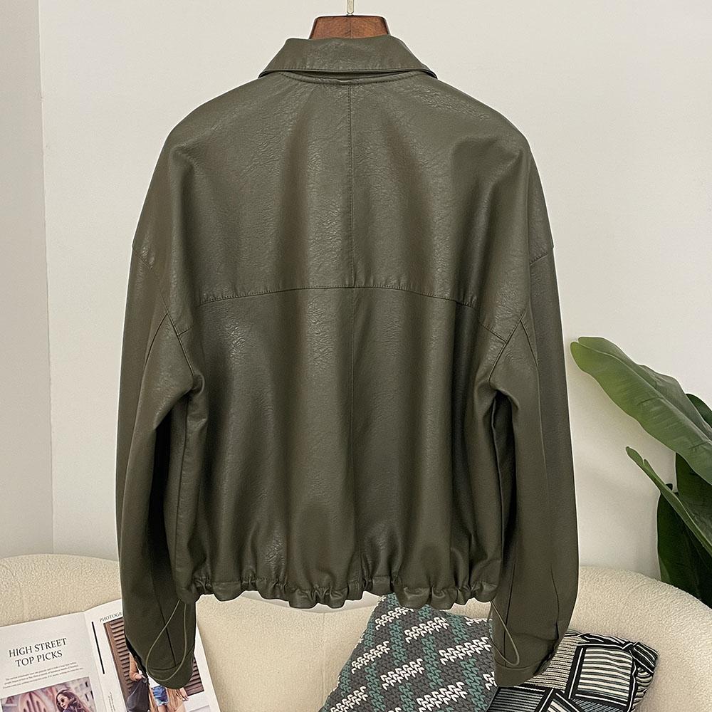 OFTBUY Women Vintage Loose Pu Faux Leather Short Jacket Casual Motorcycle Jacket Female Zipper Retro Moto Biker Coat Outwear Tops