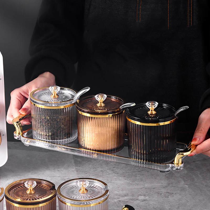 Gewürzsalzglas Acryl versiegelt Feuchtigkeitsdichte Gewürzbox Küchengewürzglasabdeckung Geräteregal