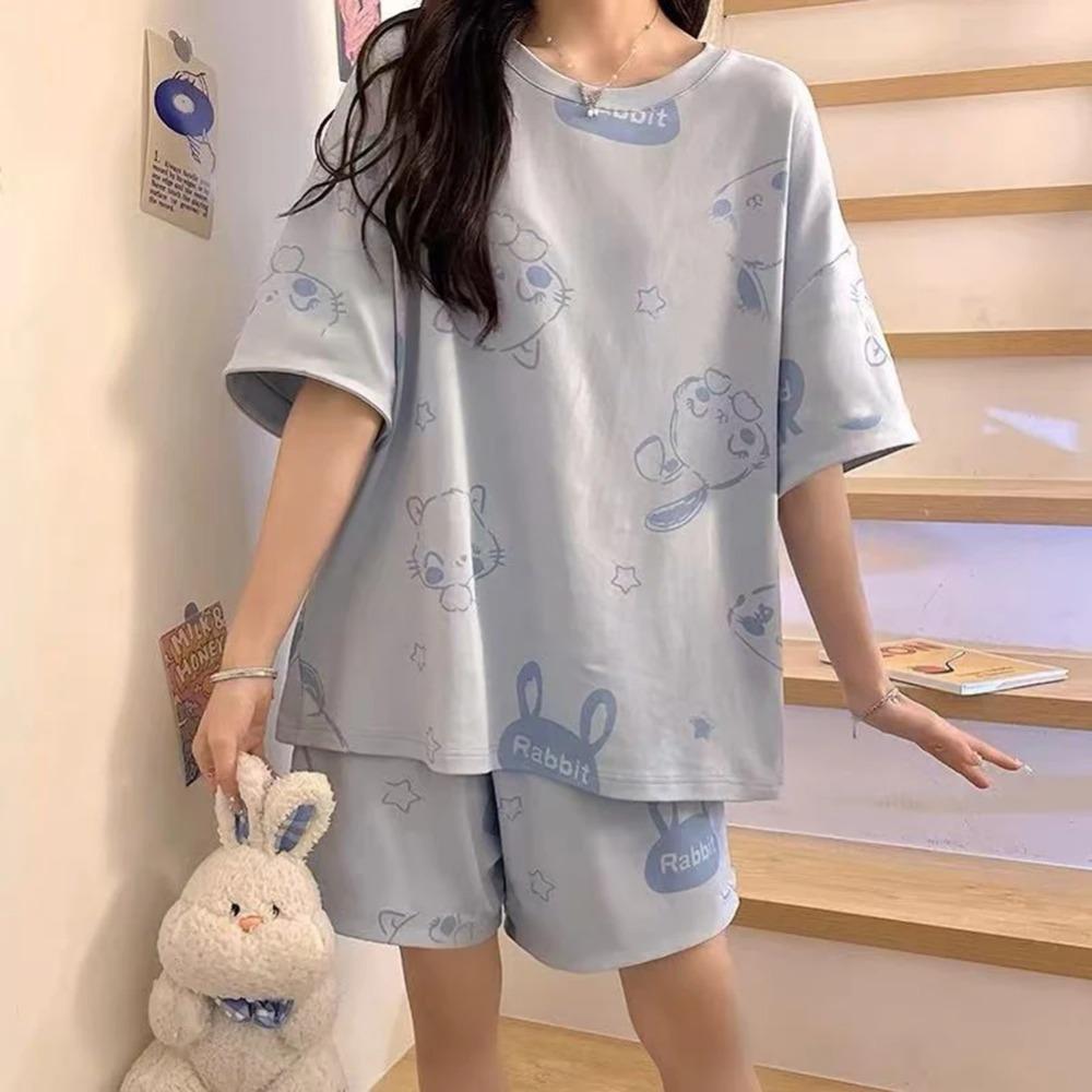 Summer Women's Sleepwear Short Sleeved Shorts Set Thin Loose Fit Suitable for Outerwear Home Wear Cute Sweet Camisole Sleepwear