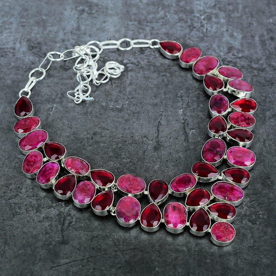 Ruby(Simulated) Gemstone 925 Sterling Silver Jewelry Necklace 18" z4r19