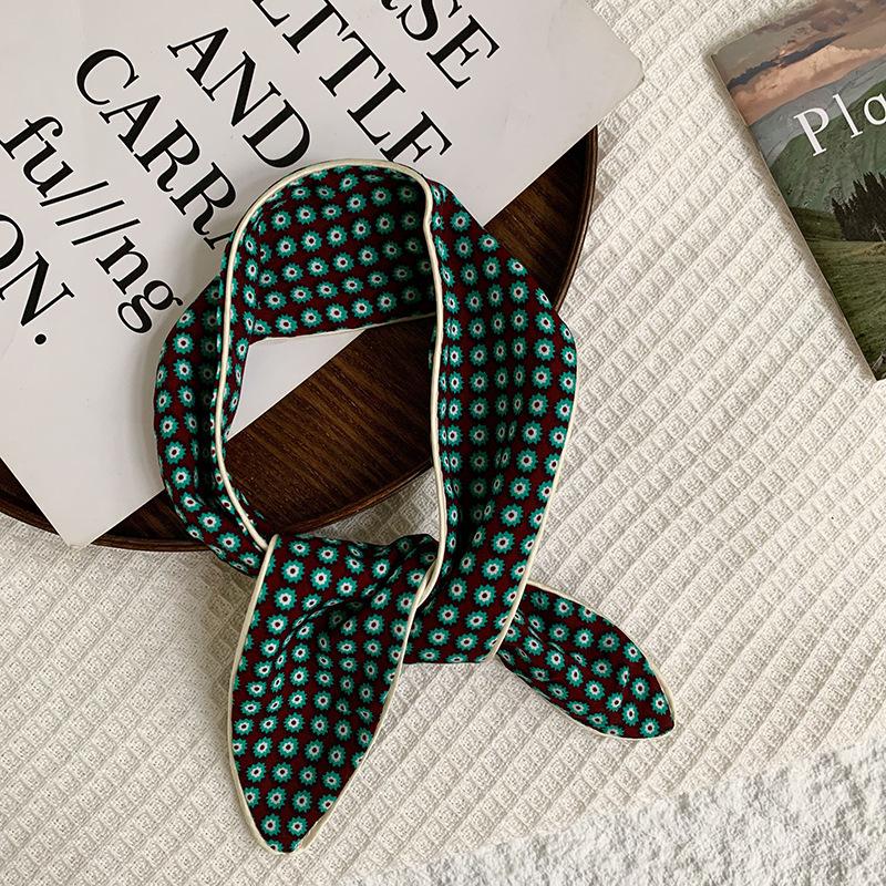 Headscarf Women's pastoral spring and summer fashion colorful retro plaid fabric headband pure cotton silk scarf decorative small scarf