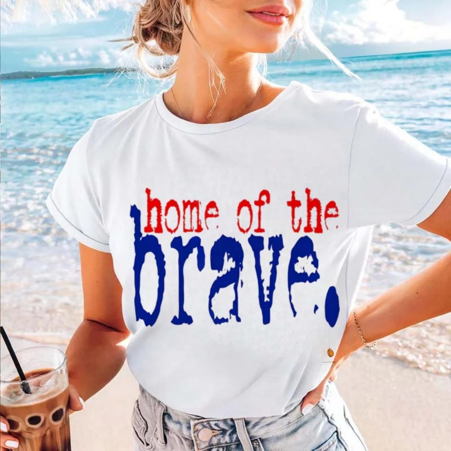 Ladies  Summer Cartoon Letter Print Pattern Round Neck Simple Style Casual Versatile Short Sleeved Fashionable Versatile Top S