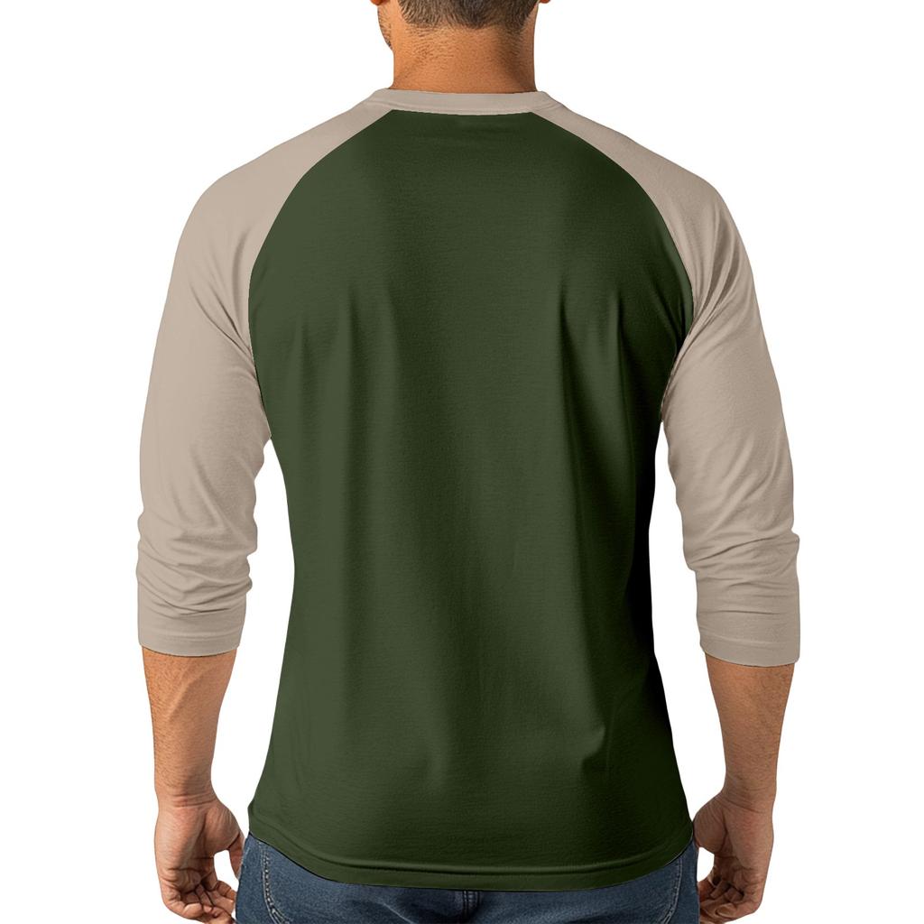 Men's Button-Down Contrast Raglan 3/4 Sleeve Top