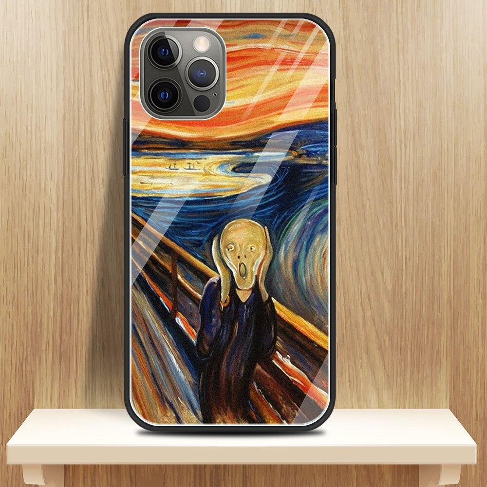 Glass Cover For iPhone 14 13 12 11 Pro X XS Max XR 8 7 6 6S Plus Case Protective Capa Fundas Van Gogh Paintings Starry Night