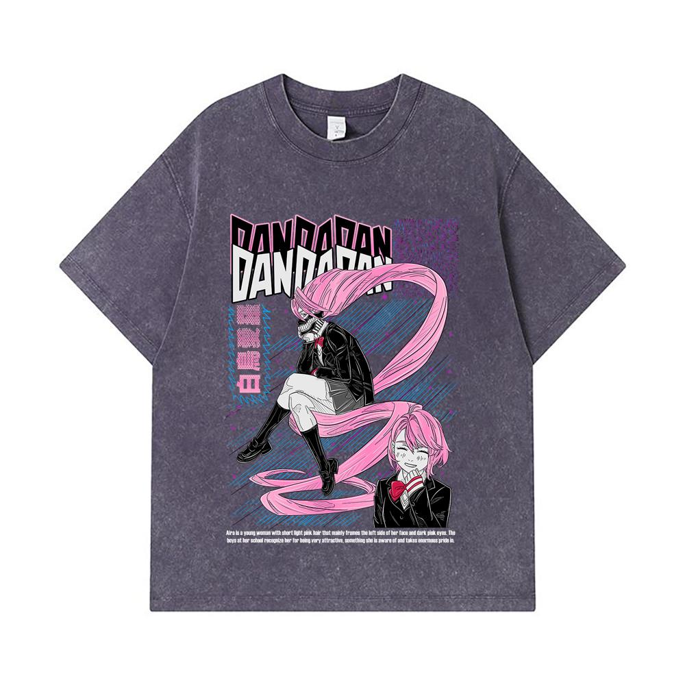 275 GSM Washed T-shirts 100% Cotton Dandadan V2 Aira Print Unisex Heavy Cotton T Shirt