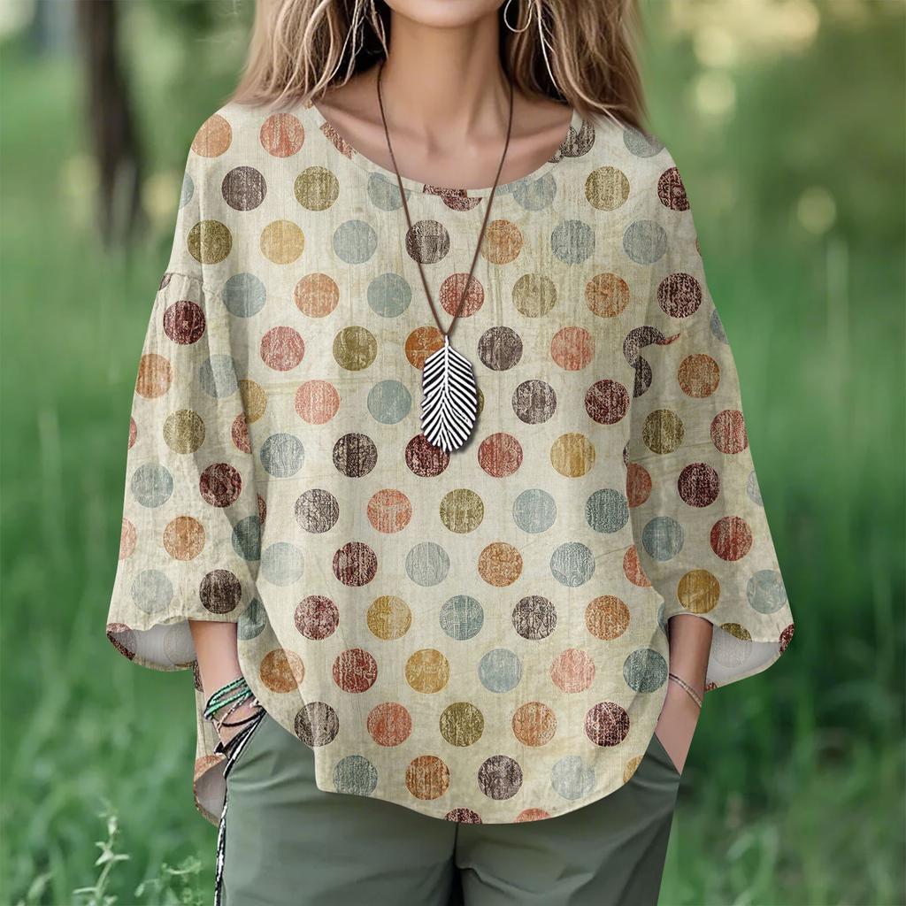 Summer Tops For Women Cute O Neck 3/4 Sleeve Blouses Floral Print Top Casual Shirts