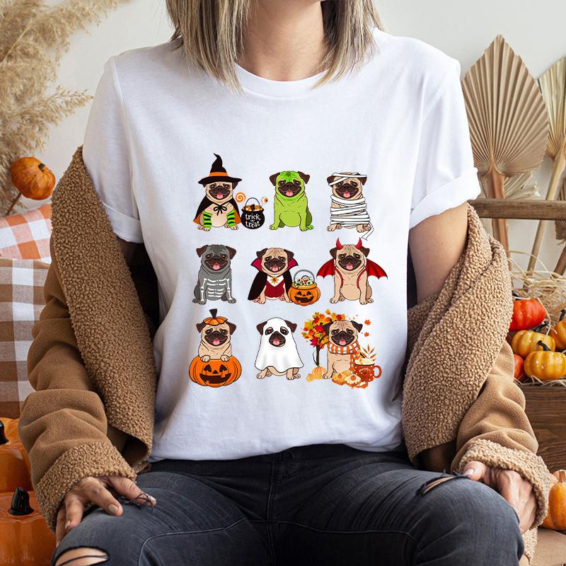 Dog Horror Halloween Women TShirts Pug Dog Shirt Harajuku Graphic Tops Female Summer Fashion Shirts Halloween Pug Dog Tshirt