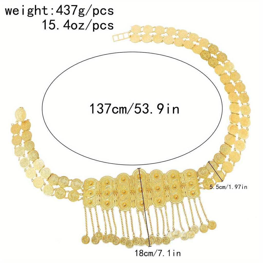1pc Long Coin Tassel Pendant Waist Chain Belt Vintage Boho Style Body Chain Jewelry Luxury