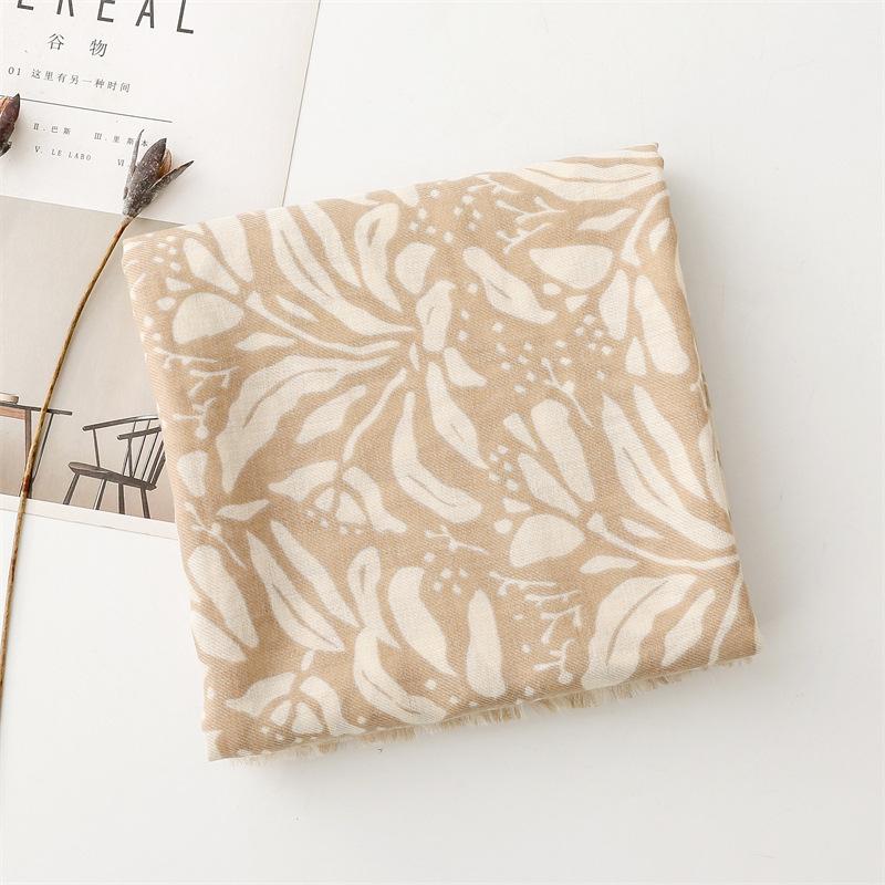 Luxury Plants Print Women Scarf Four Seasons Shawl Cotton Linen Feeling Tassel Pashmina Muslim Hijab Wrap Lady Viscose Scarf