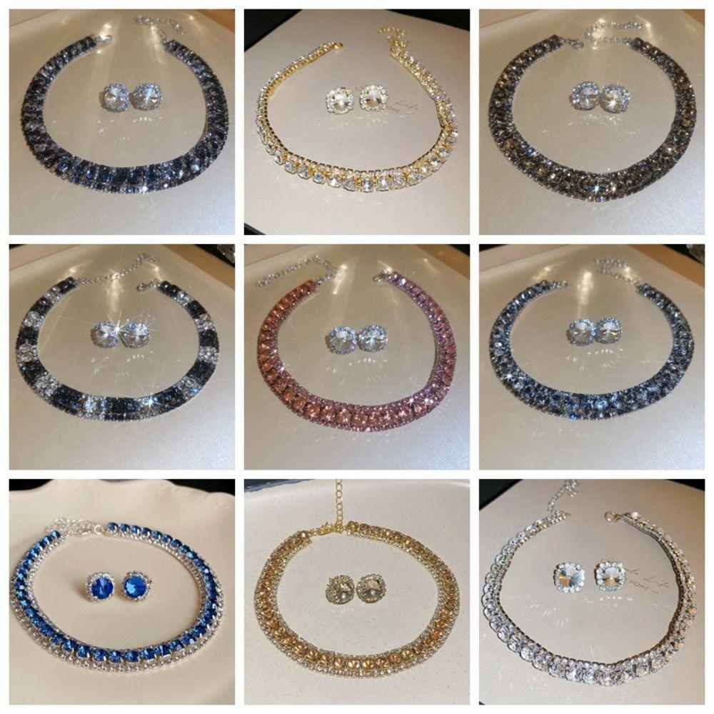 Vintage Crystal Necklace Retro Rhinestone Choker Necklace Necklace Earrings Set  Valentine's Day