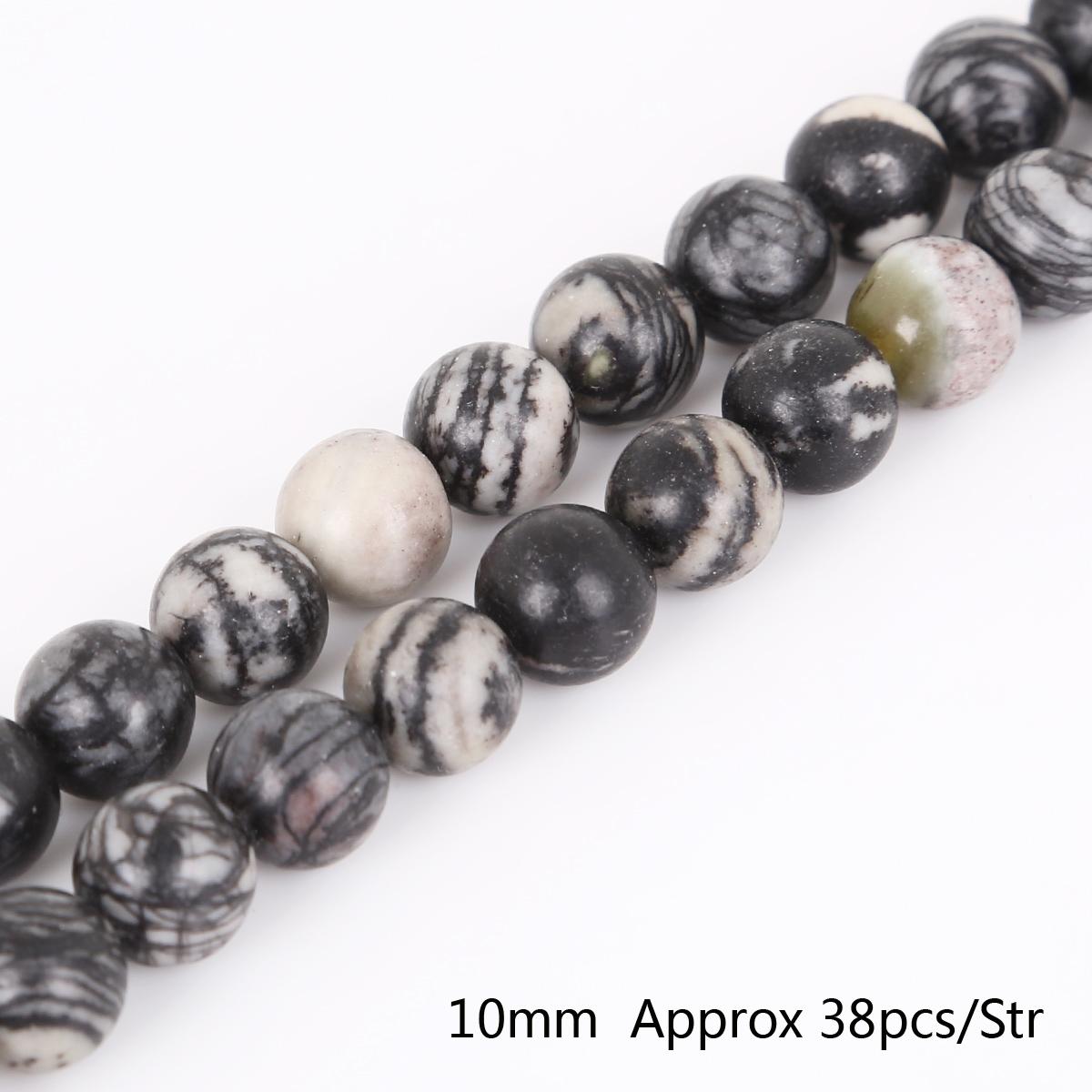 

Натуральные камни, черная паутина, свободные круглые бусины-разделители для изготовления ювелирных изделий, аксессуары для браслетов «сделай сам», 15 дюймов, нити 4/6/8/10/12 мм 10mm 38pcs