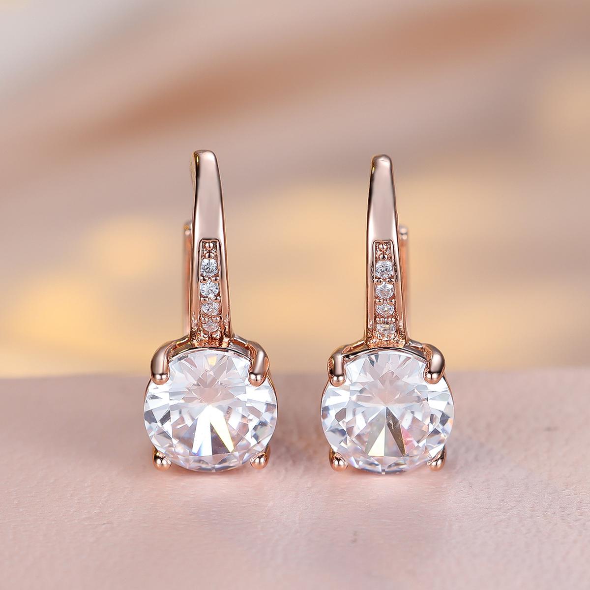 

1 пара розового золотого цвета, серьги круглой огранки, белые, синие, красные, зеленые, с камнями, модные женские свадебные украшения, роскошные аксессуары фиолетовый