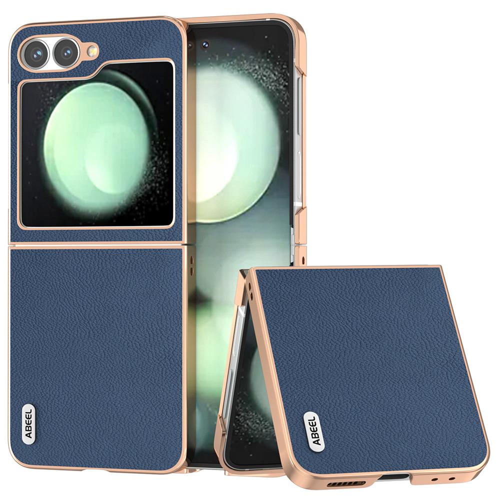 

ABEEL For Samsung Galaxy Z Flip7 FE 5G/Z Flip6 5G Case Electroplating Phone Cover Horizon Series Genuine Cow Leather+TPU Protective Case B