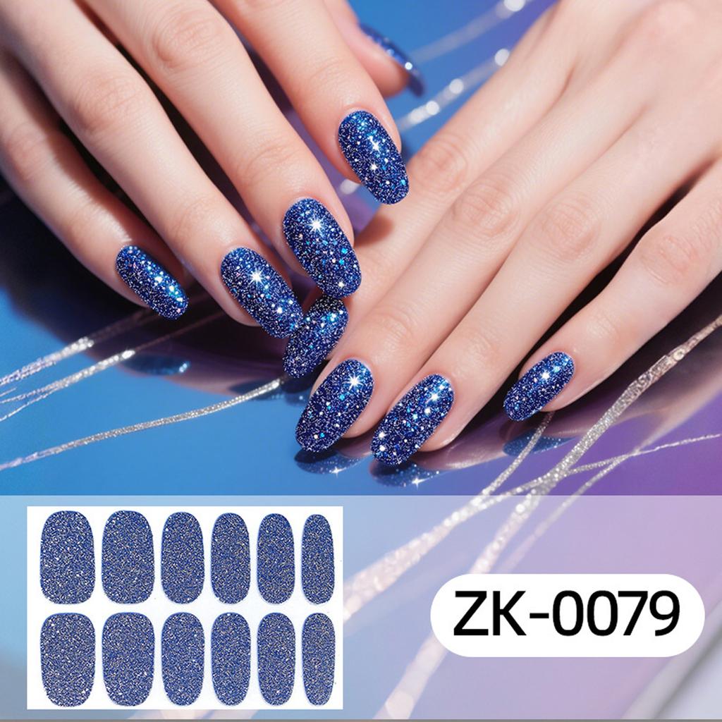 Glitter Gradient 12Tips Nail Stickers Multi Color Self Adhesive Slider No Need UV Lamp Cured Press Color Nail Decal