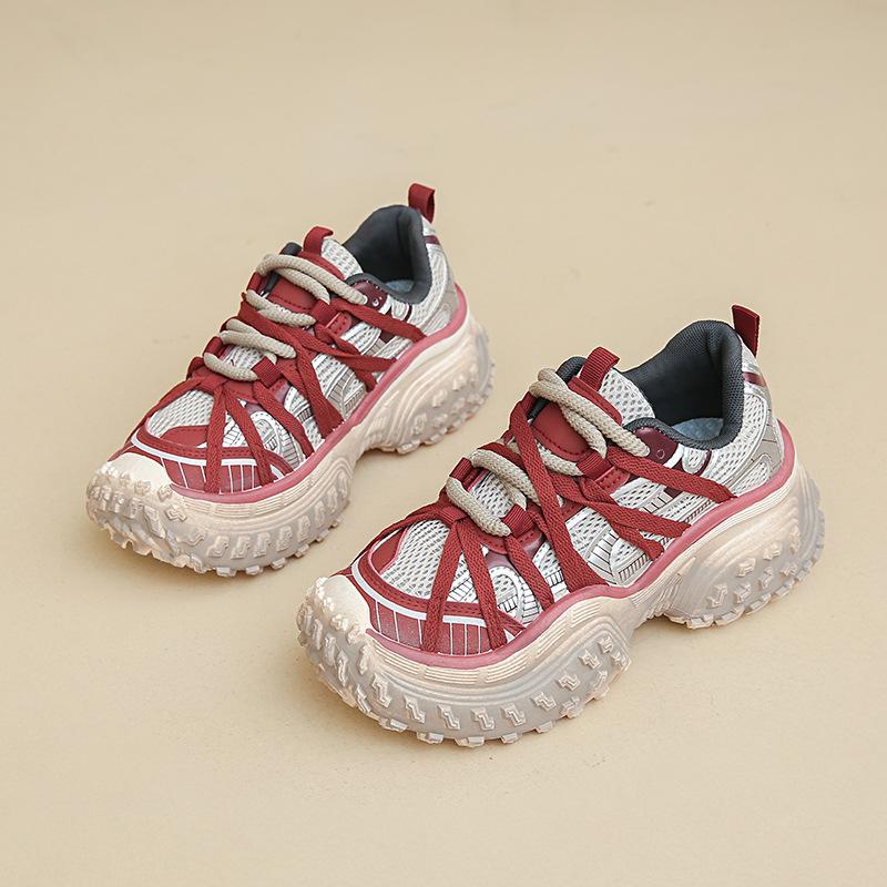 Niche design dirty dad shoes women's summer 2025 mesh breathable heightening retro non-slip tire sneakers